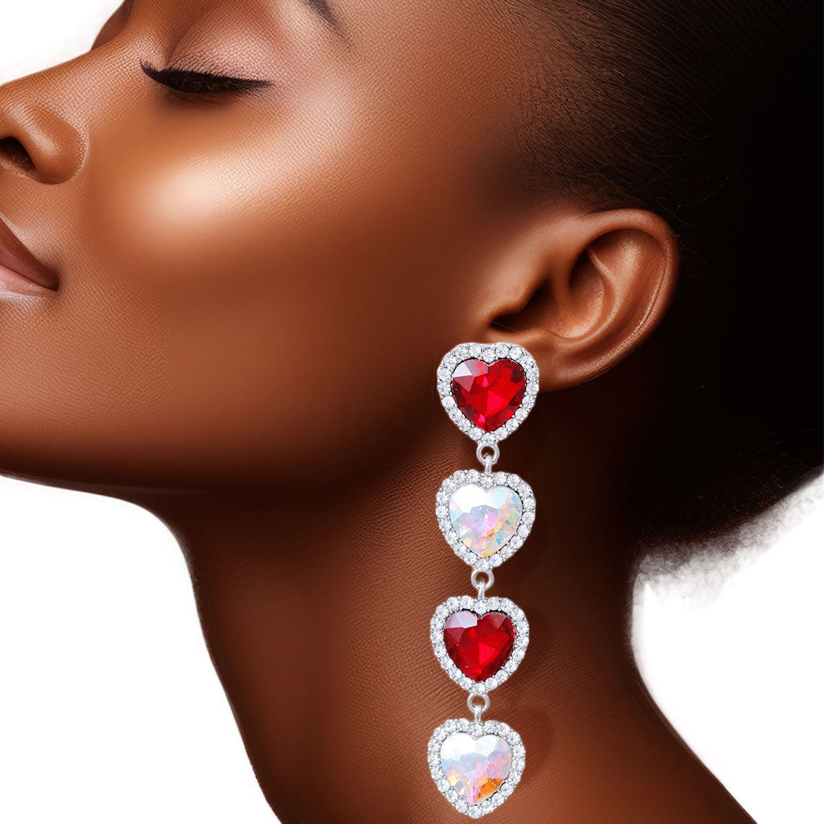 Crystal Quad Heart Earrings Stylish Statement Jewelry