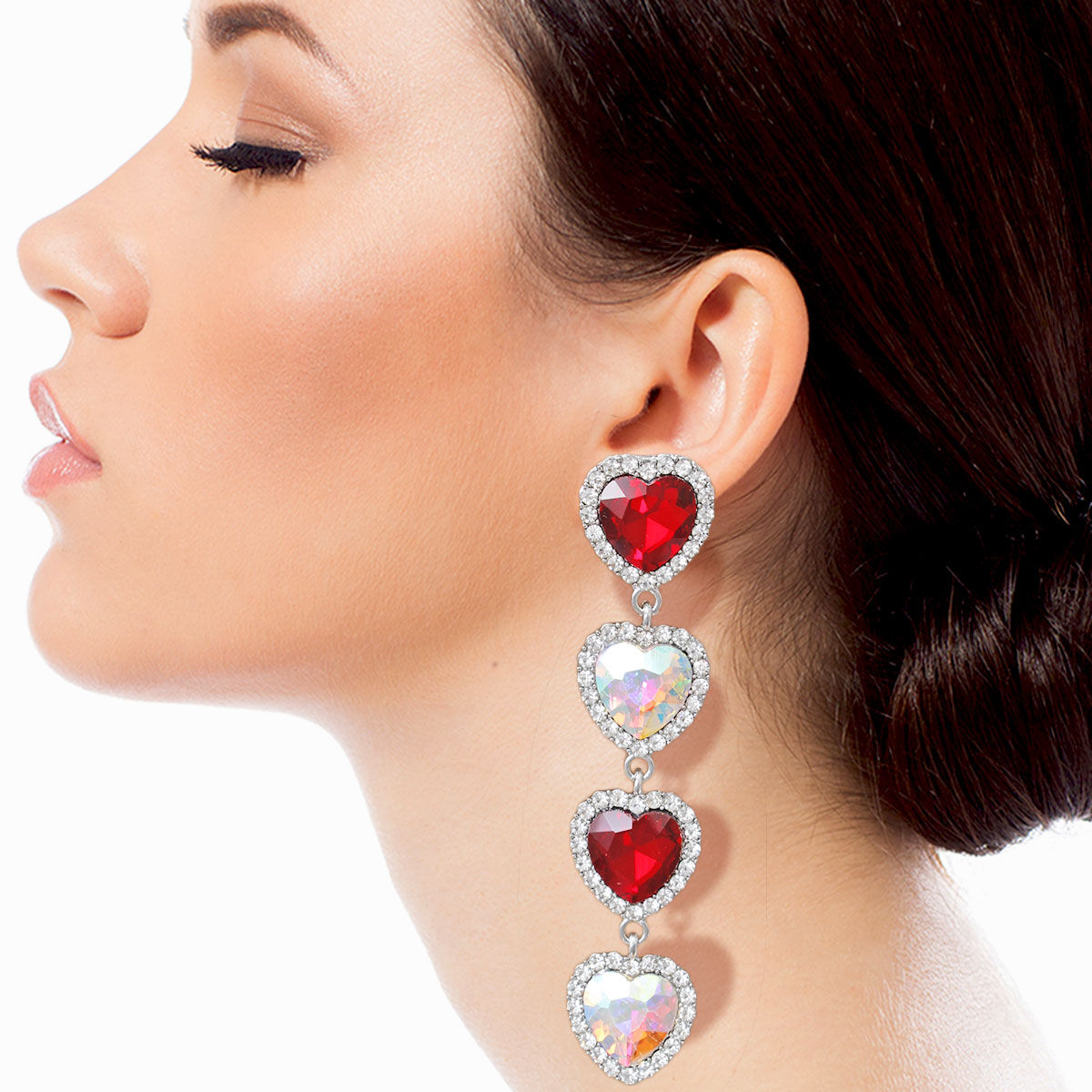 Crystal Quad Heart Earrings Stylish Statement Jewelry