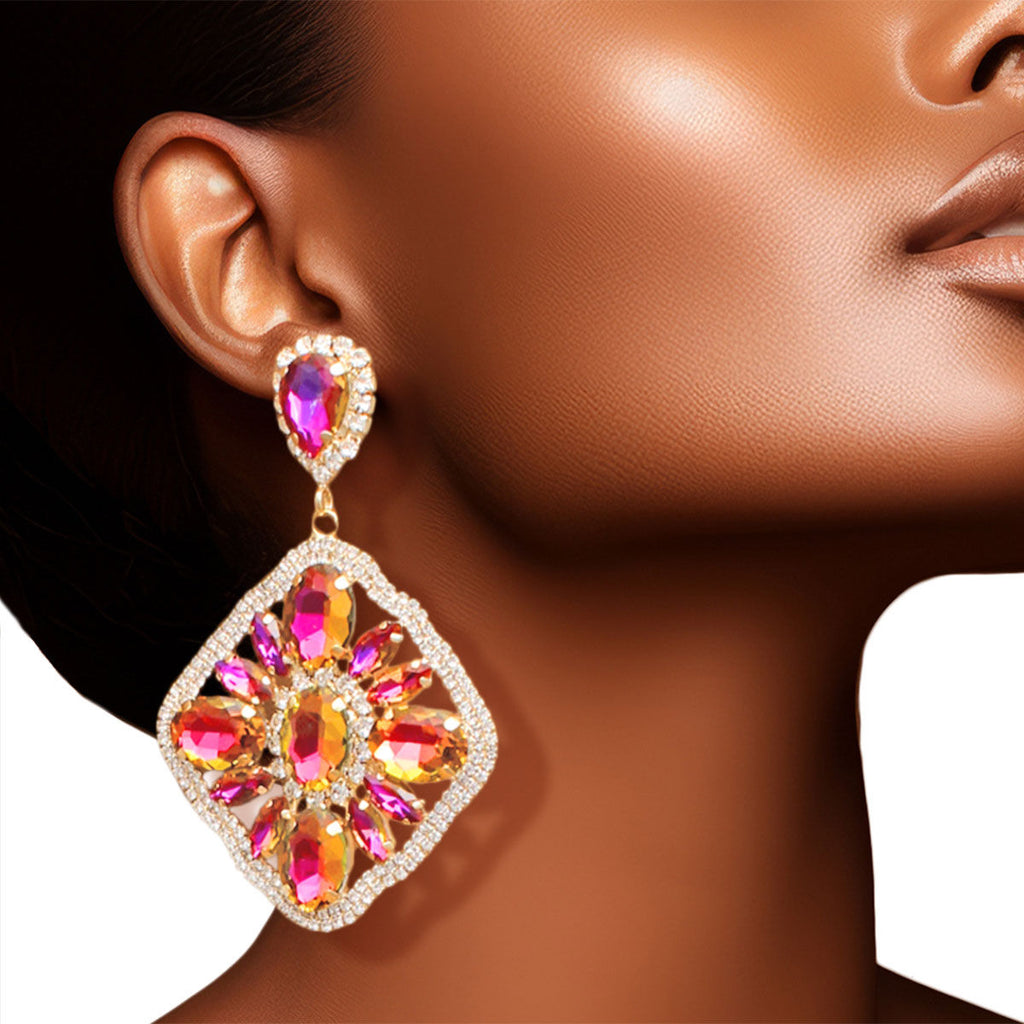 Crystal Diamond Purple Glass Earrings – Stylish Statement Jewelry