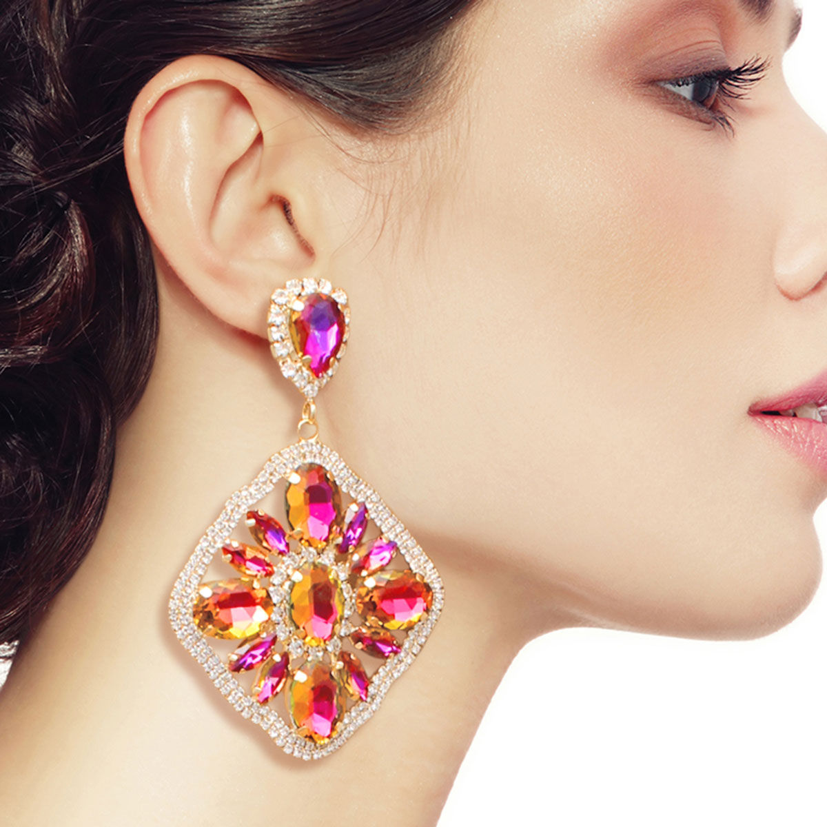 Crystal Diamond Purple Glass Earrings – Stylish Statement Jewelry