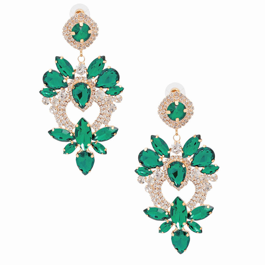 Crystal Heart Earrings Green Glass Stylish Fashion Jewelry