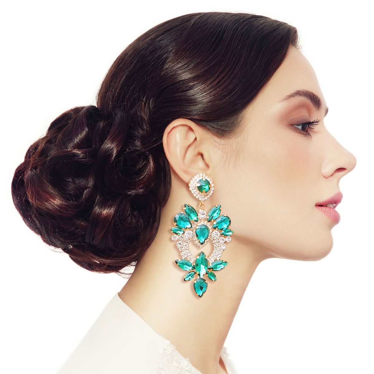 Crystal Heart Earrings Green Glass Stylish Fashion Jewelry