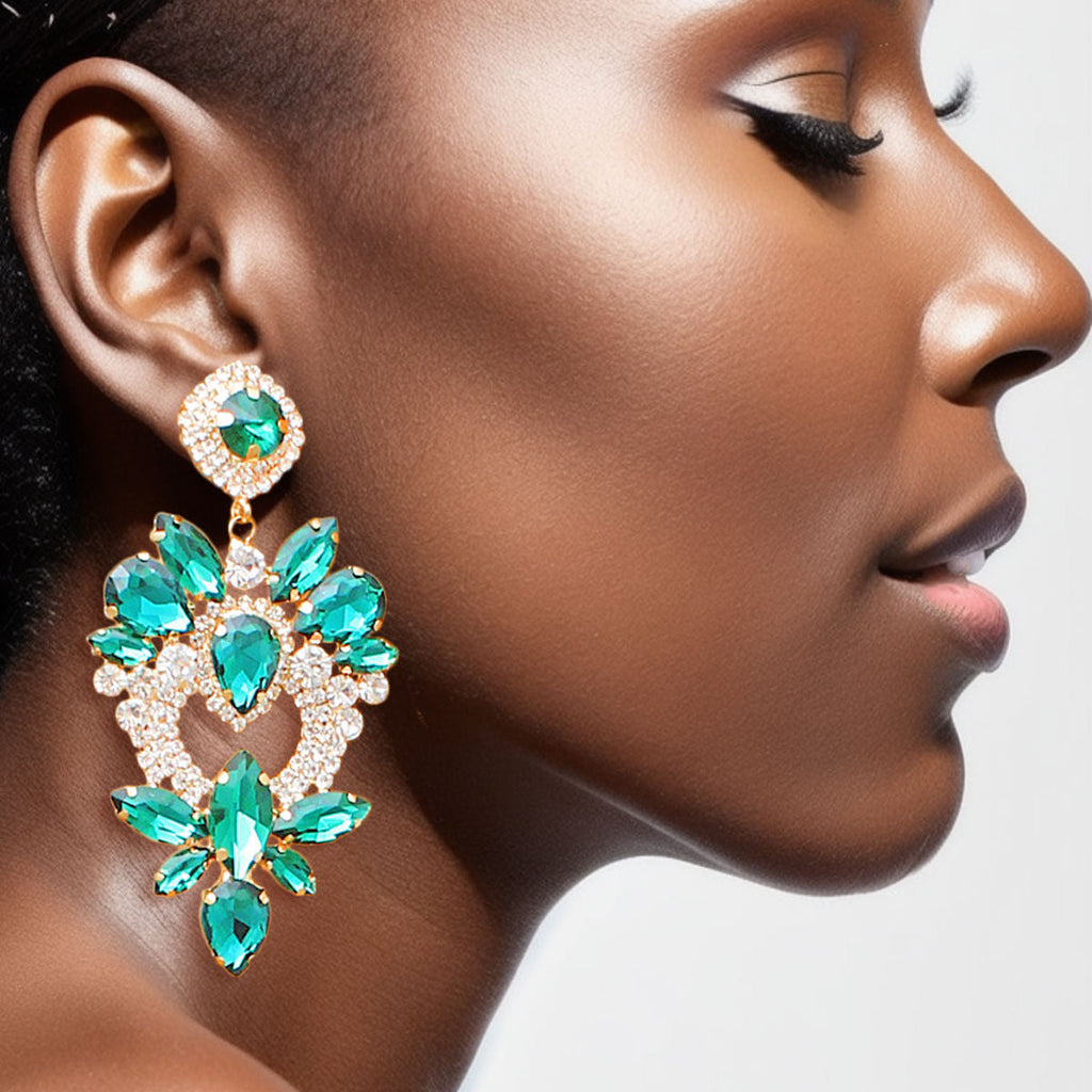 Crystal Heart Earrings Green Glass Stylish Fashion Jewelry