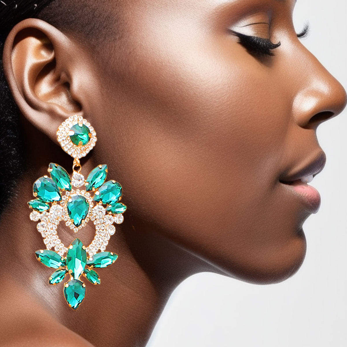 Crystal Heart Earrings Green Glass Stylish Fashion Jewelry