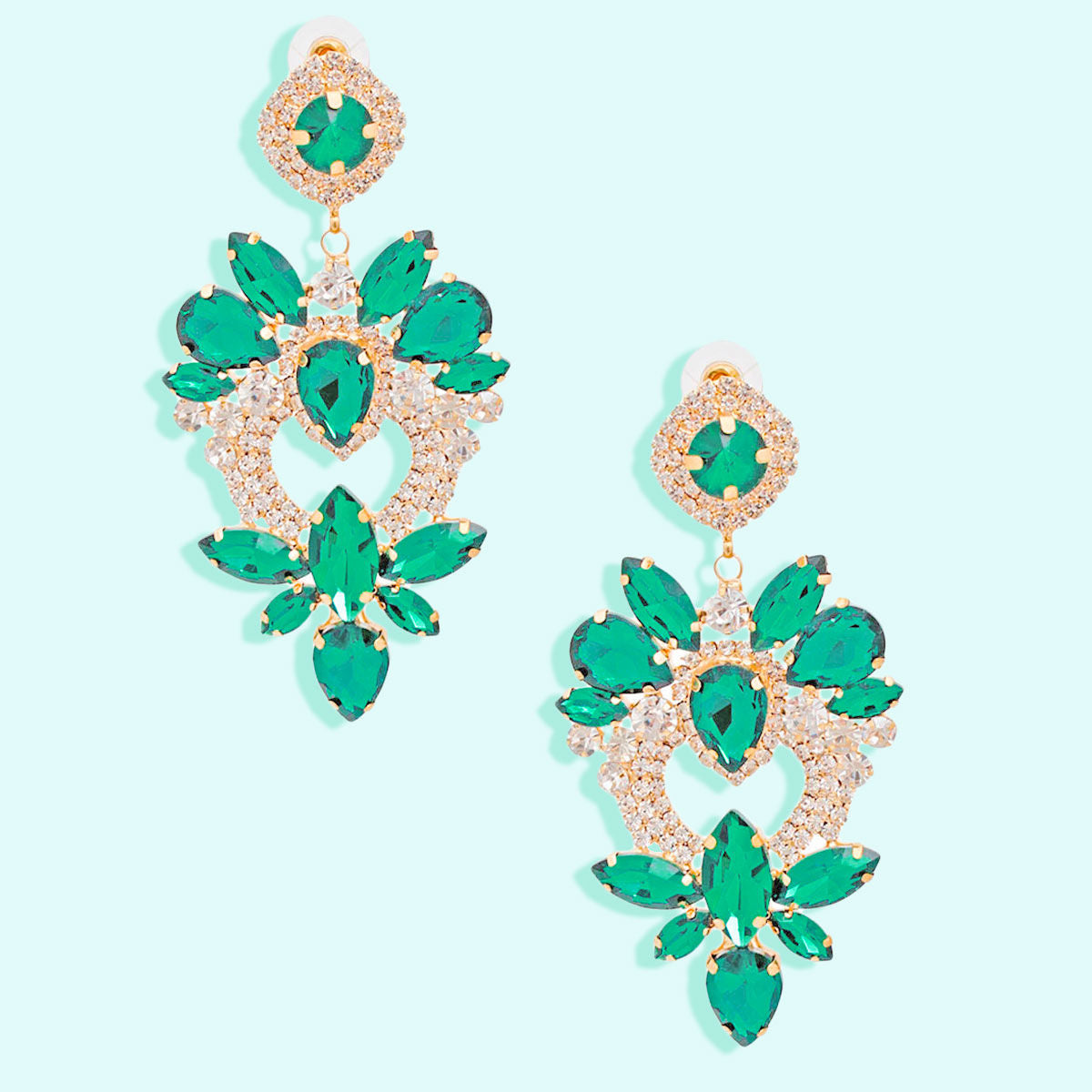 Crystal Heart Earrings Green Glass Stylish Fashion Jewelry