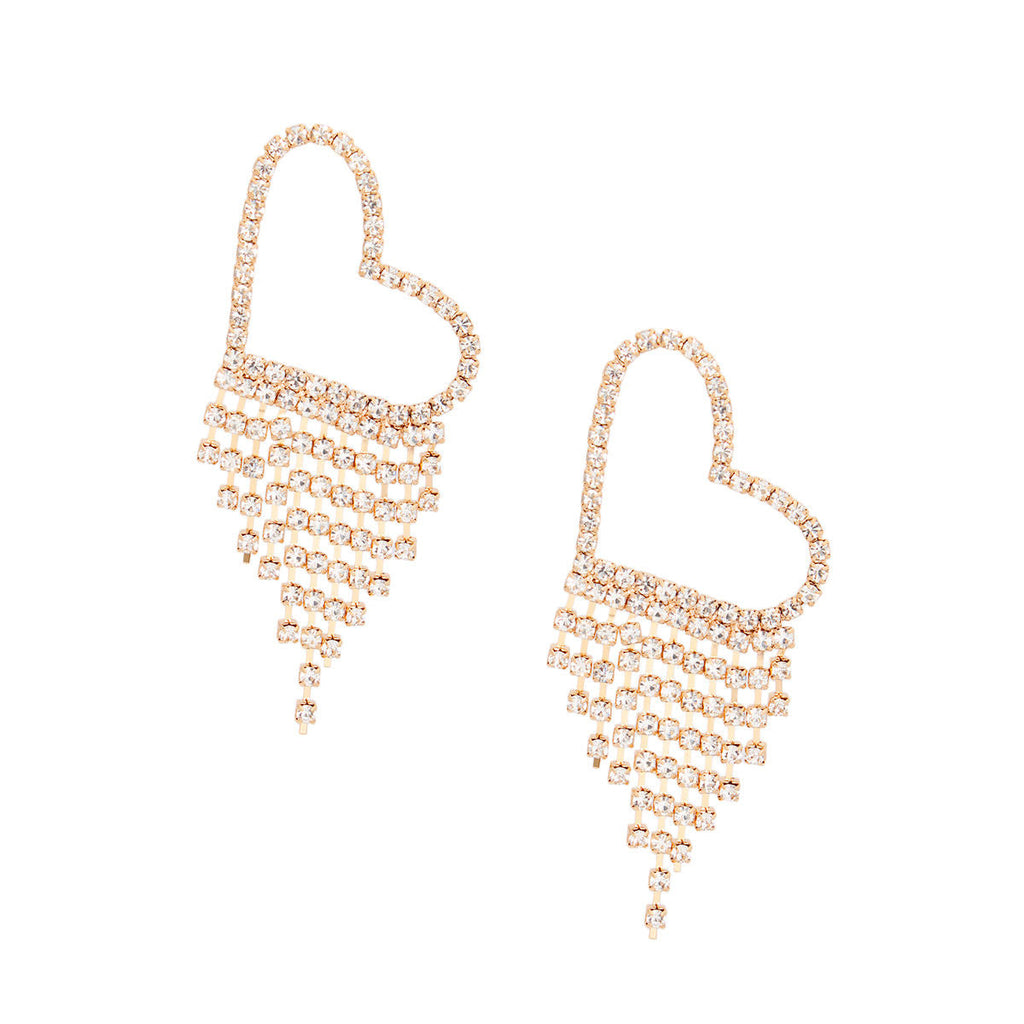 Large Gold Pave Heart Fringe Earrings for Women – Stylish Statement Jewelry