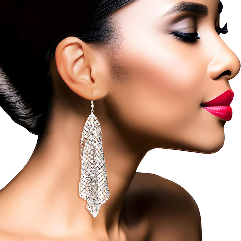 Chainmail Earrings Silver Mesh Stylish Statement Jewelry