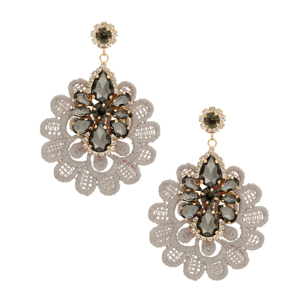 Crystal Lace Earrings Gray Stylish Elegant Statement Jewelry