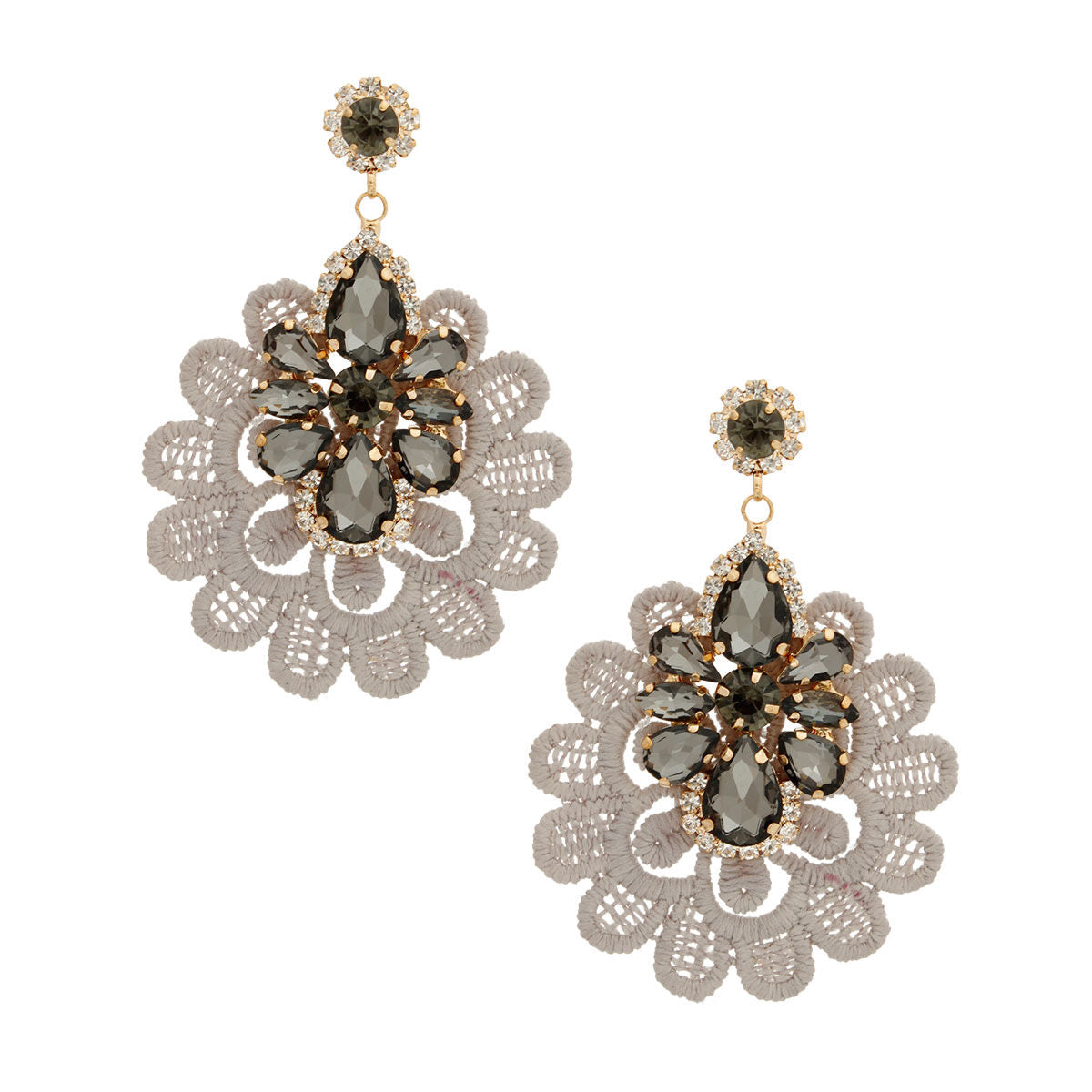 Crystal Lace Earrings Gray Stylish Elegant Statement Jewelry