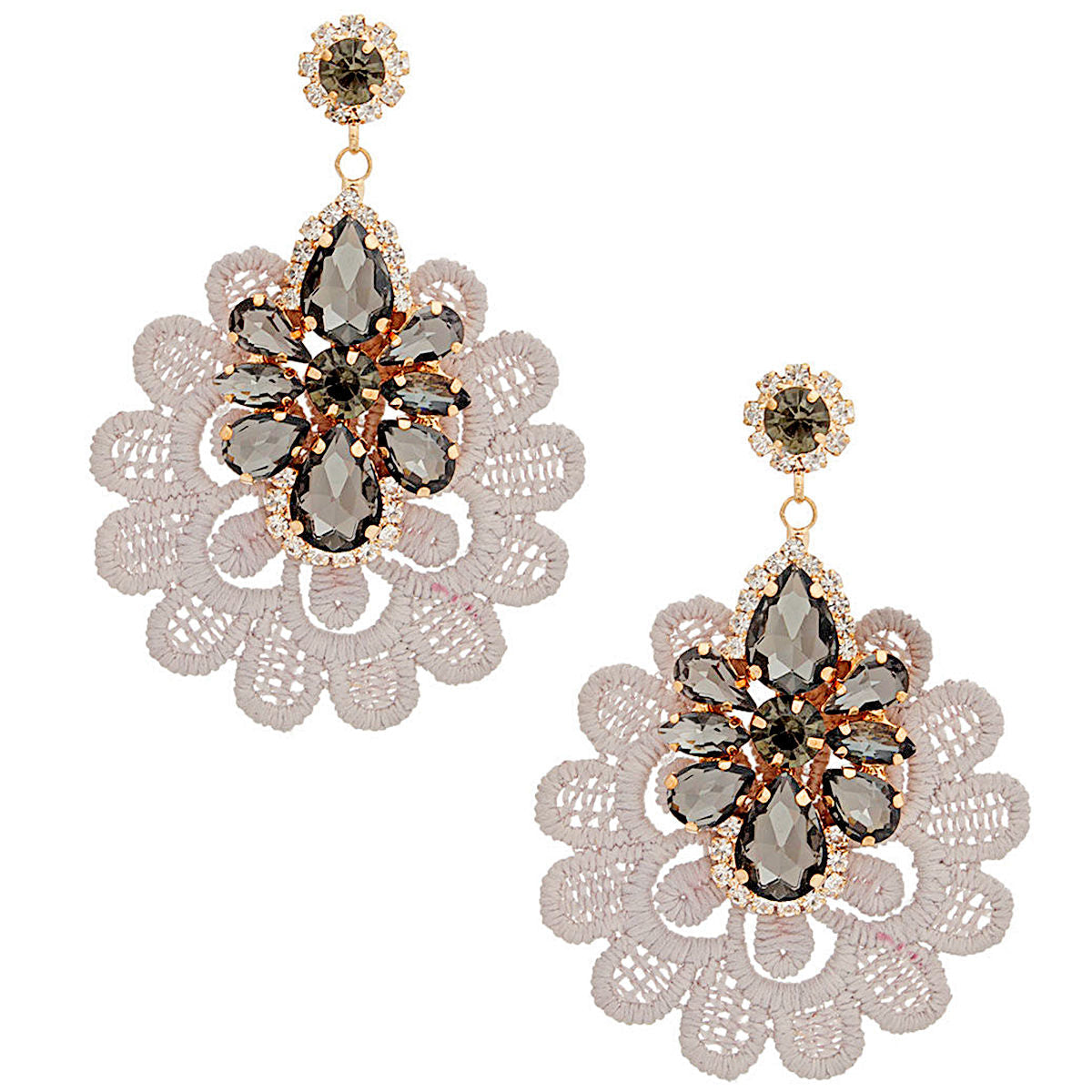 Crystal Lace Earrings Gray Stylish Elegant Statement Jewelry