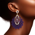 Crystal Lace Earrings Purple Fabric Stylish Statement Jewelry