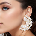 Gold Semi Circle Clear Stud Earrings Stylish Fashion Jewelry