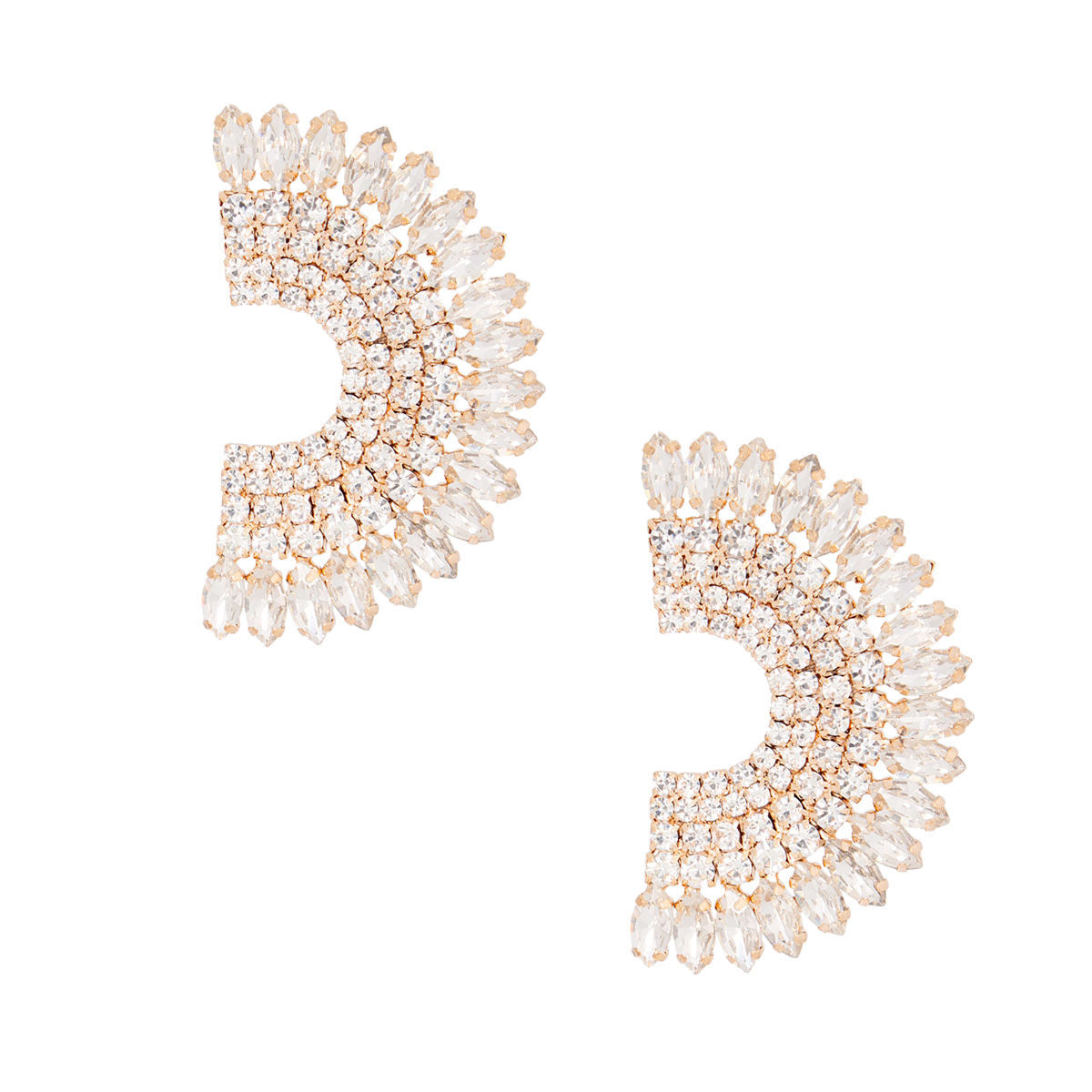 Gold Semi Circle Clear Stud Earrings Stylish Fashion Jewelry
