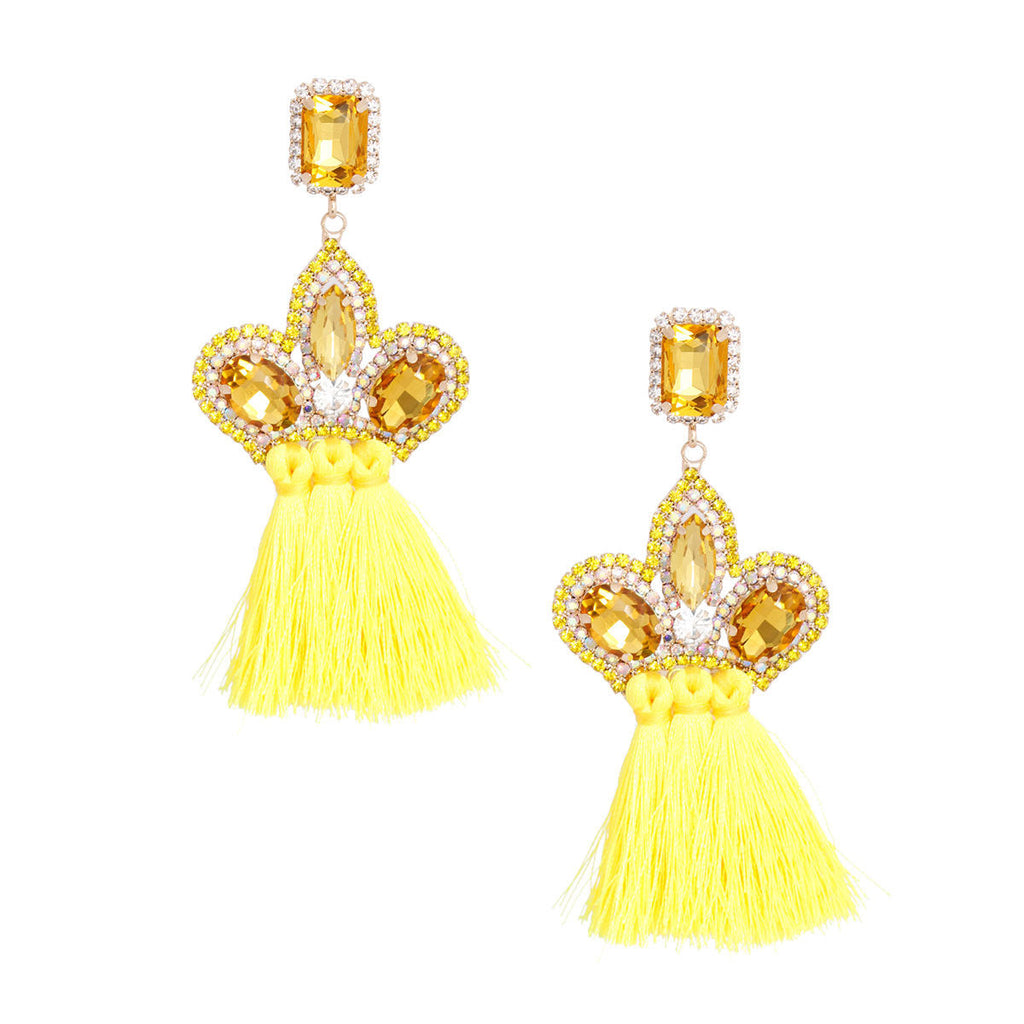 Statement Yellow Triple Tassel Stone Earrings Stylish Fashion Jewelry