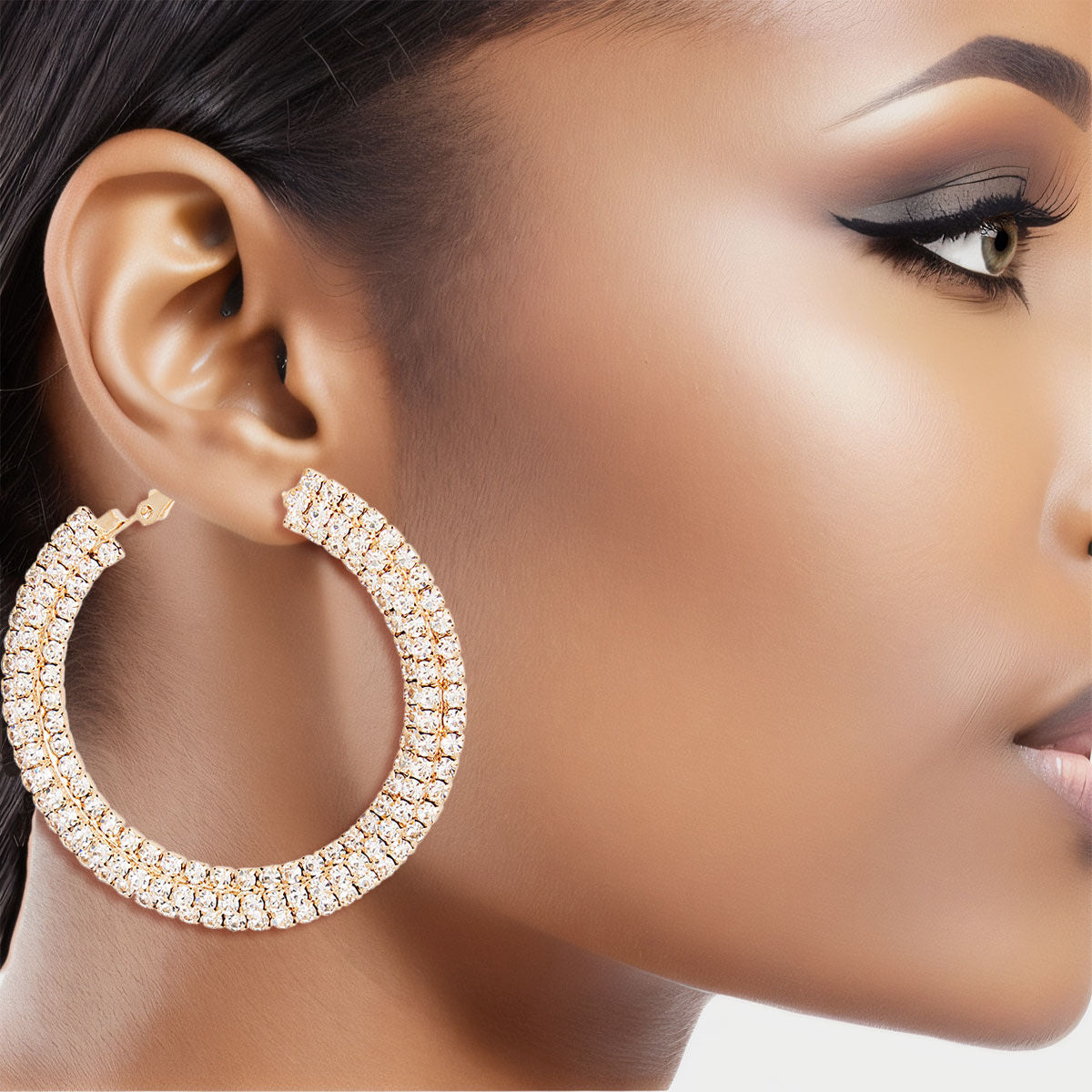 55mm Gold Stacked Pave Hoop Earrings – Stylish Statement Jewelry