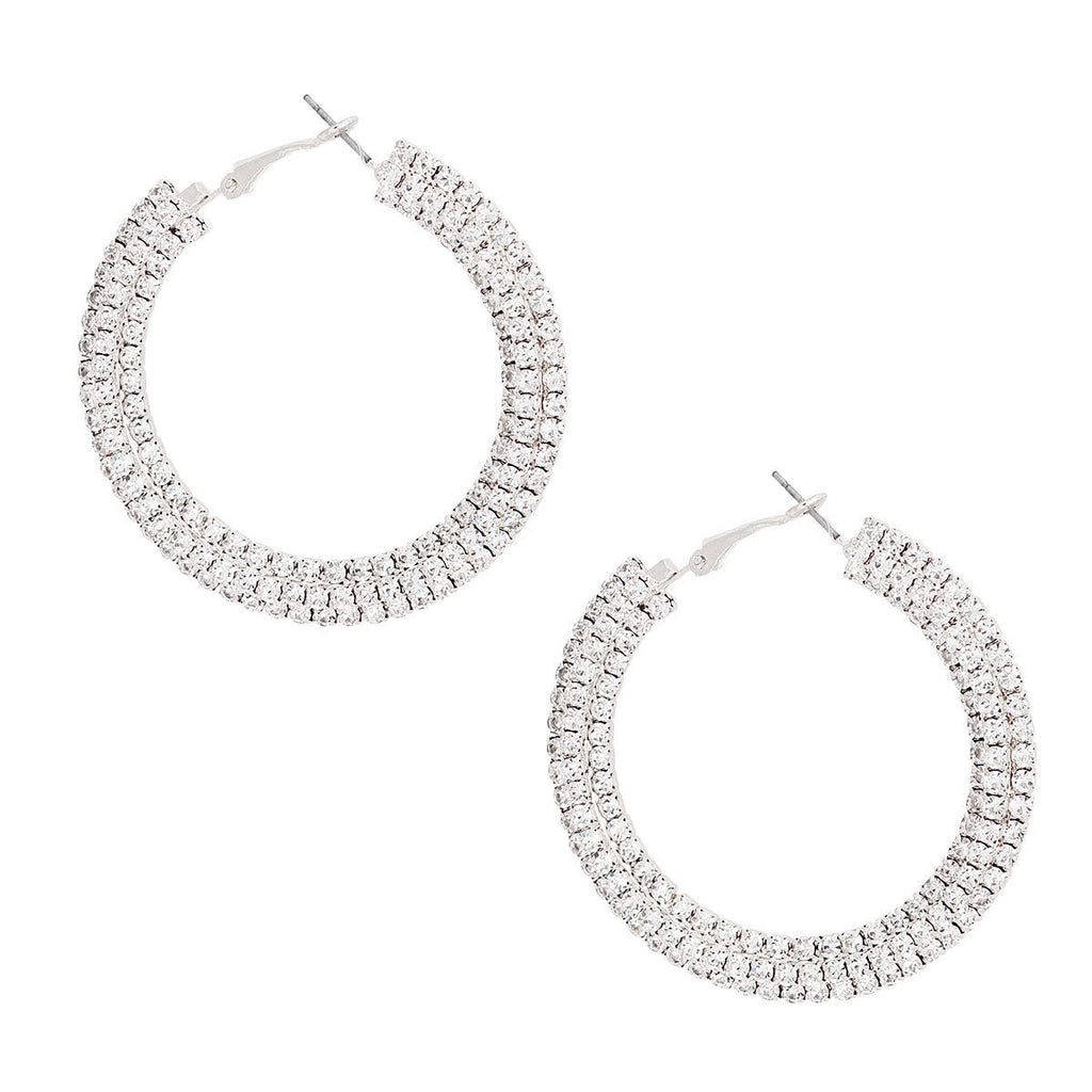 Statement Silver Stacked Pave 55mm Hoop Earrings Stylish Chic Jewelry