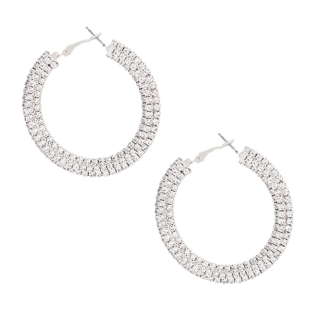 Statement Silver Stacked Pave 55mm Hoop Earrings Stylish Chic Jewelry