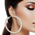 Statement Gold Stacked Pave 80mm Hoop Earrings Stylish Chic Jewelry