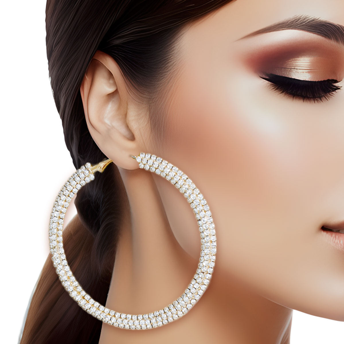 Statement Gold Stacked Pave 80mm Hoop Earrings Stylish Chic Jewelry