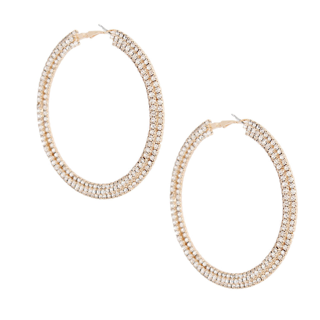 Statement Gold Stacked Pave 80mm Hoop Earrings Stylish Chic Jewelry