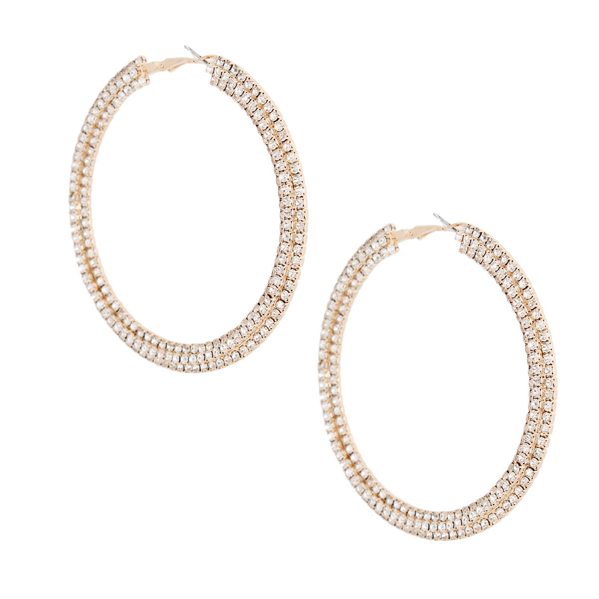 Statement Gold Stacked Pave 80mm Hoop Earrings Stylish Chic Jewelry