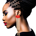 Statement Gold Lips Shoulder Duster Earrings Stylish Chic Jewelry