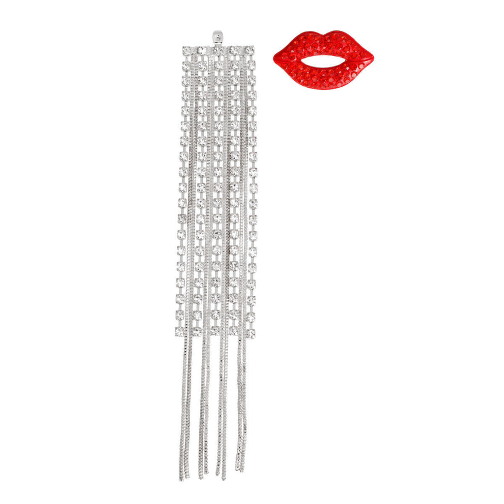 Statement Silver Lips Shoulder Duster Earrings Stylish Fashion Jewelry
