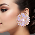 Pearl Stud Earrings with Purple Stone – Stylish Fashion Jewelry