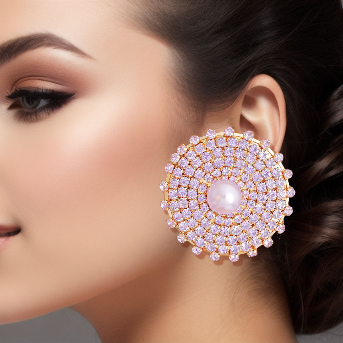 Pearl Stud Earrings with Purple Stone – Stylish Fashion Jewelry
