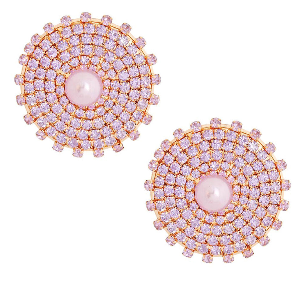 Pearl Stud Earrings with Purple Stone – Stylish Fashion Jewelry