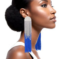 Long Royal Blue Tassel Fringe Statement Earrings for Women