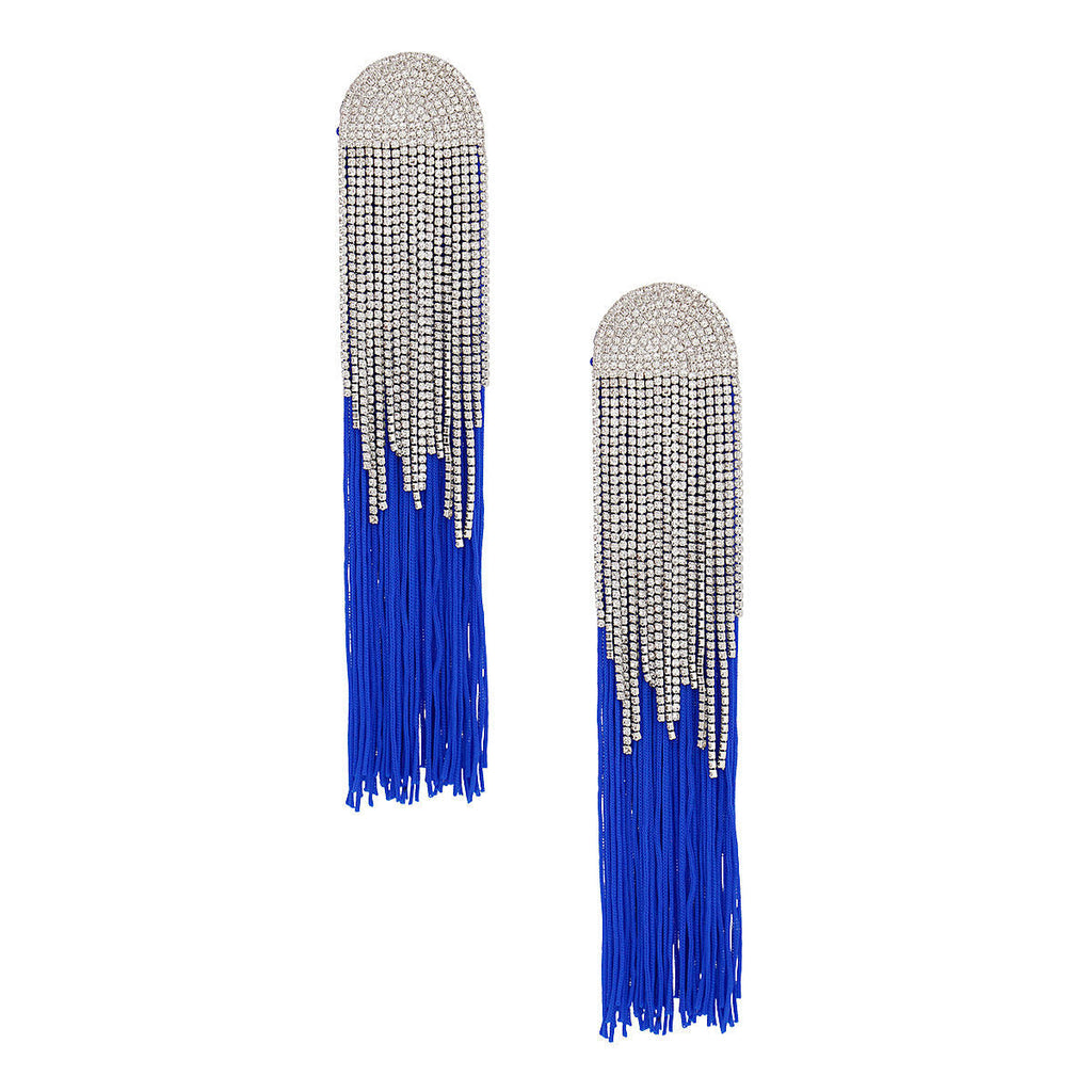 Long Royal Blue Tassel Fringe Statement Earrings for Women