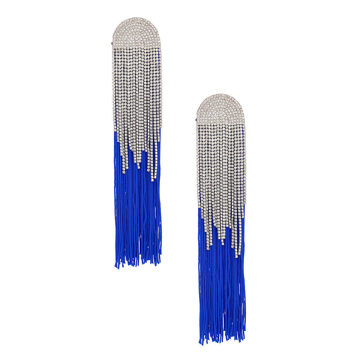 Long Royal Blue Tassel Fringe Statement Earrings for Women