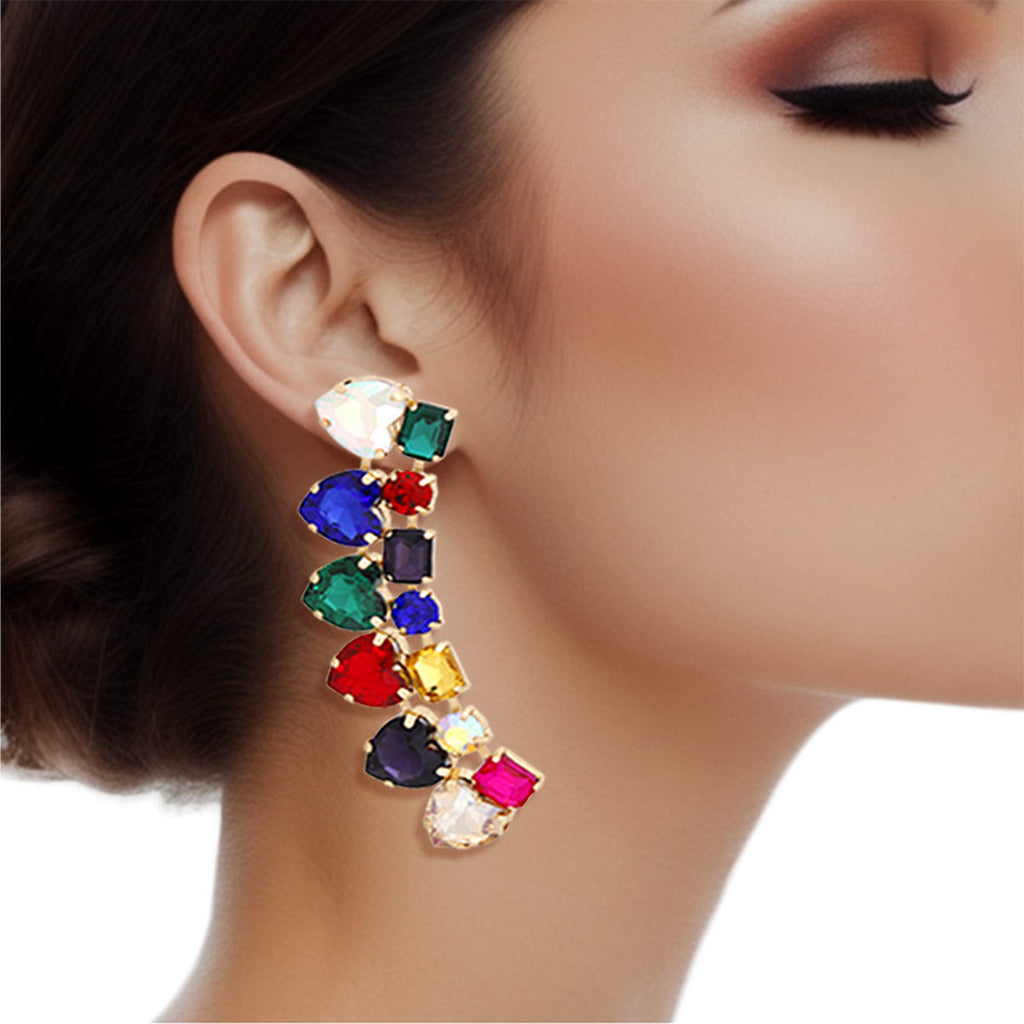 Women’s Dangle Multicolor Heart Crystal Earrings Stylish Statement Jewelry