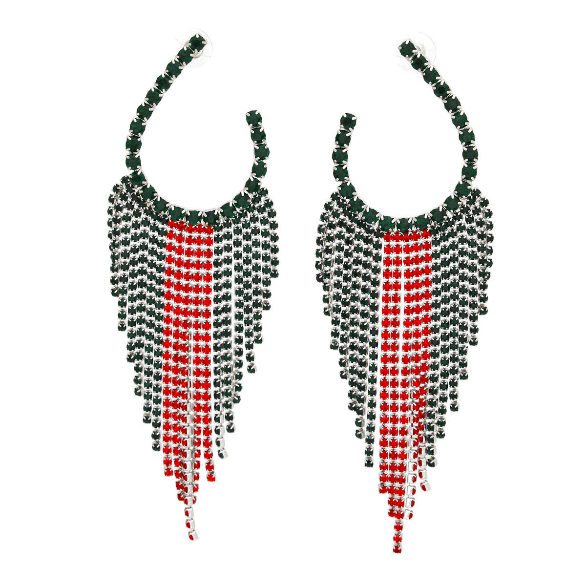 Long Horseshoe Earrings with Red and Green Fringe for Women – Stylish Statement Jewelry