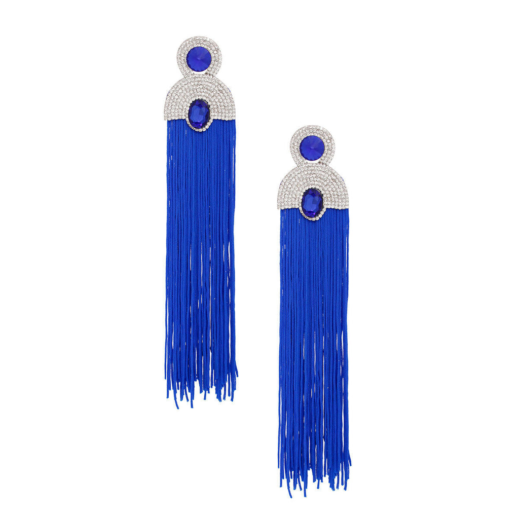 Women’s Statement Tassel Earrings Long Vintage Glam Royal Blue Stylish