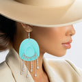 Fringe Turquoise Cowgirl Earrings with Fish Hook - Trendy Statement Jewelry