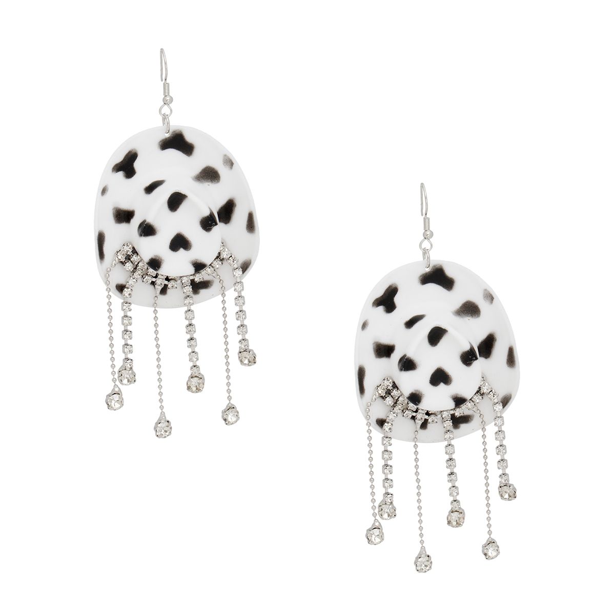 Fringe Cowgirl Hat Earrings with Fish Hook in White and Black – Trendy Statement Jewelry