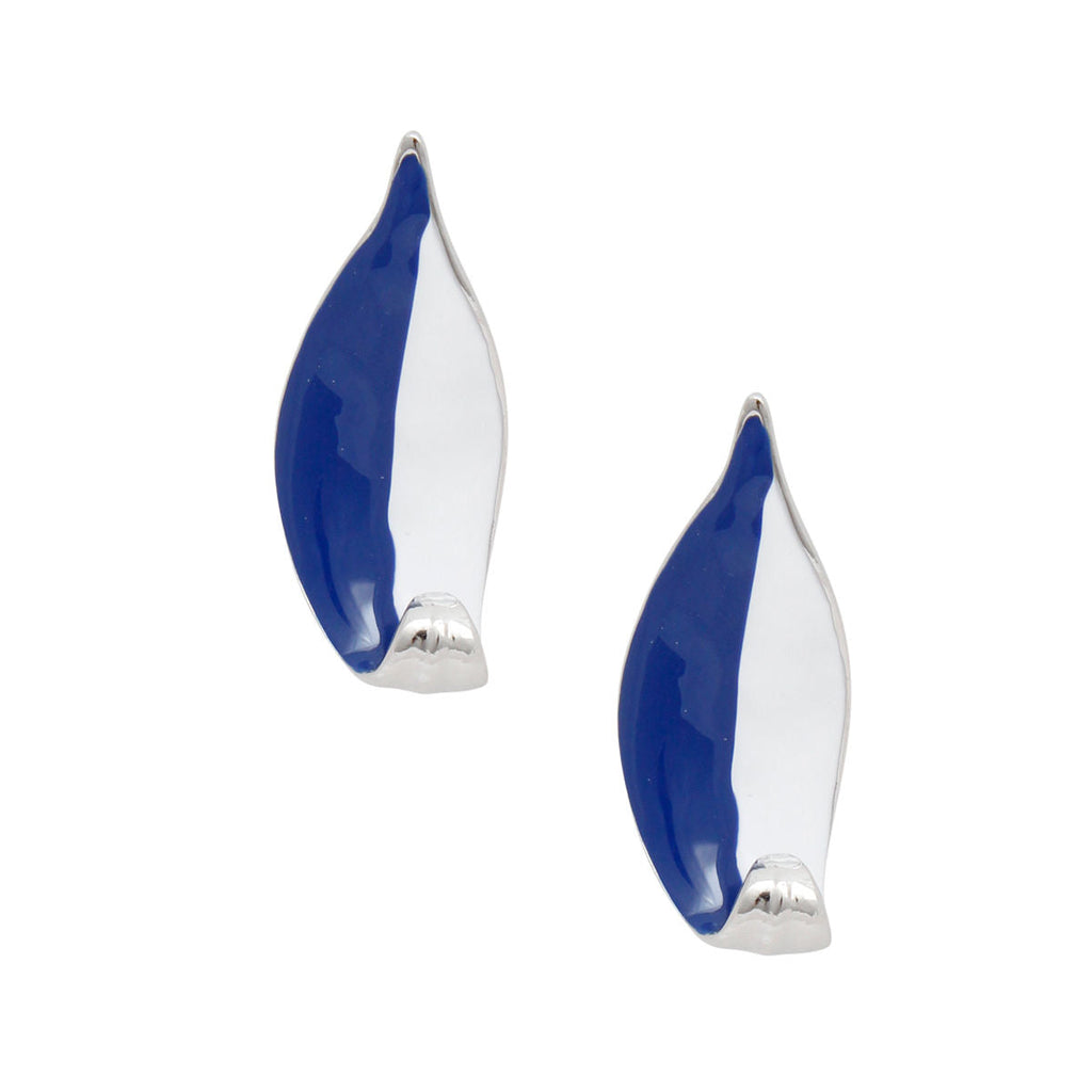 Stud Earrings Curved Leaf Blue White Painted Trendy Fashion Jewelry
