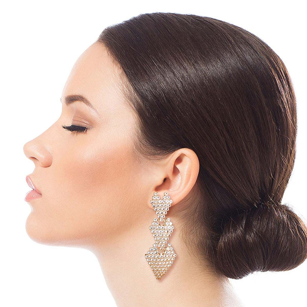 Gold Triple Heart Pave Earrings – Stylish Statement Jewelry