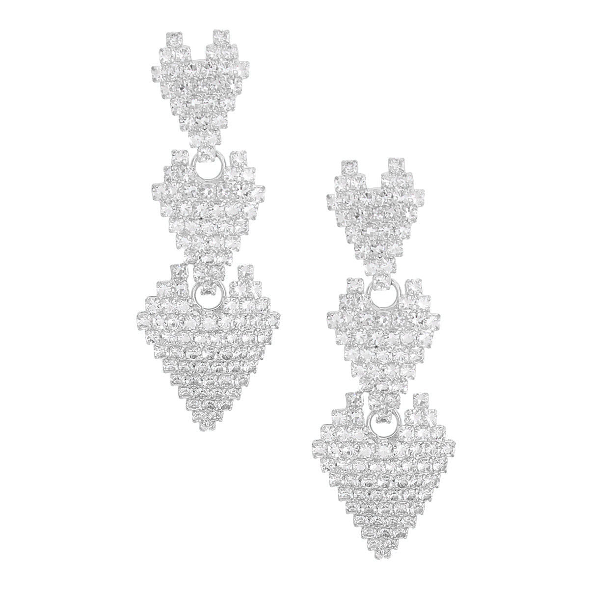 Silver Triple Heart Pave Earrings – Stylish Statement Jewelry