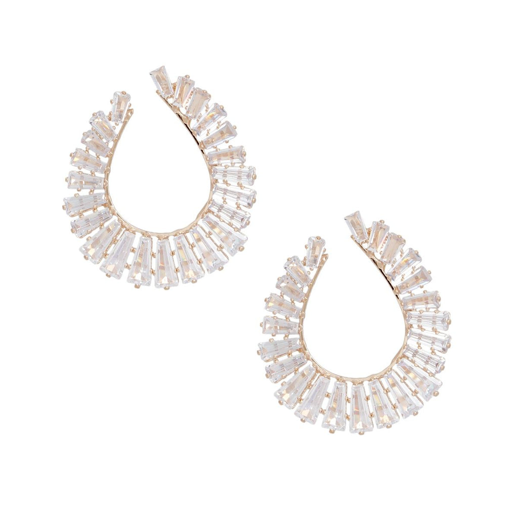 Women’s Gold Stud Earrings Baguette Crystal Teardrop Stylish Chic Jewelry