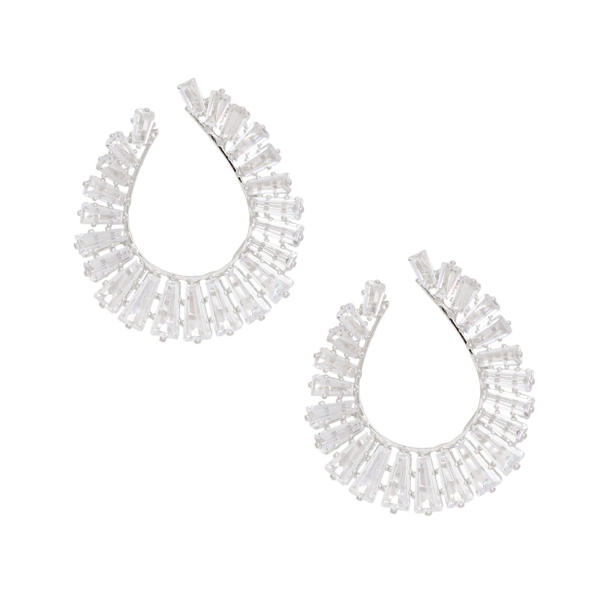Women’s Silver Stud Earrings with Baguette Crystal Teardrop – Stylish Fashion Jewelry