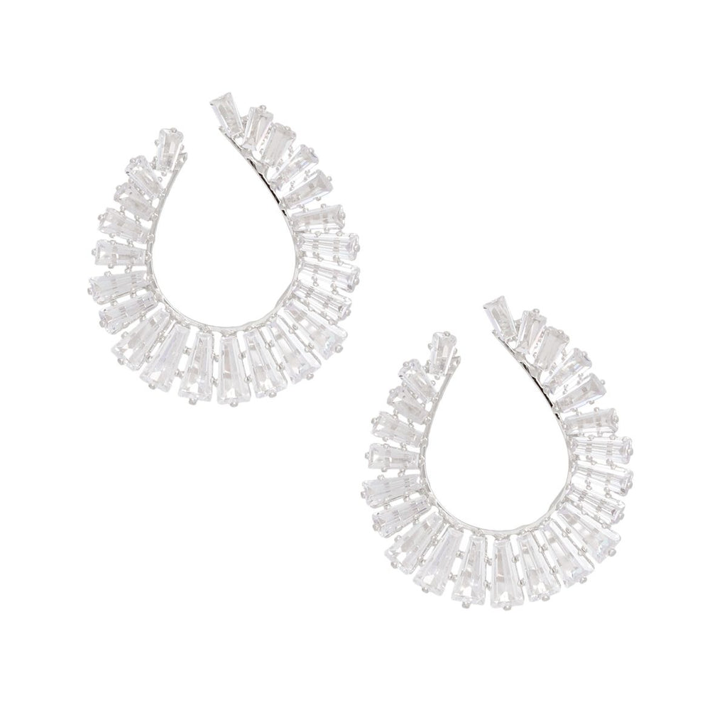 Women’s Silver Stud Earrings with Baguette Crystal Teardrop – Stylish Fashion Jewelry