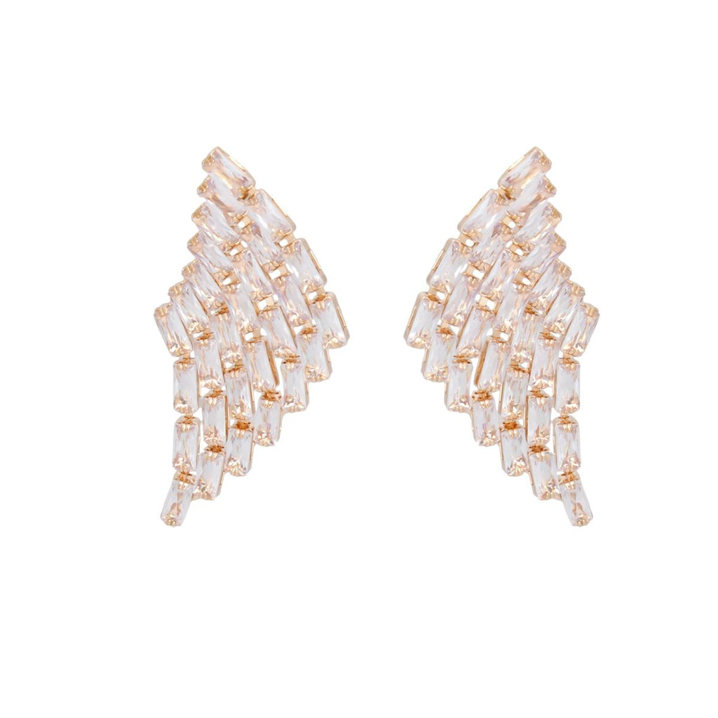 Women’s Gold Stud Earrings Baguette Crystal Wing Stylish Statement Jewelry