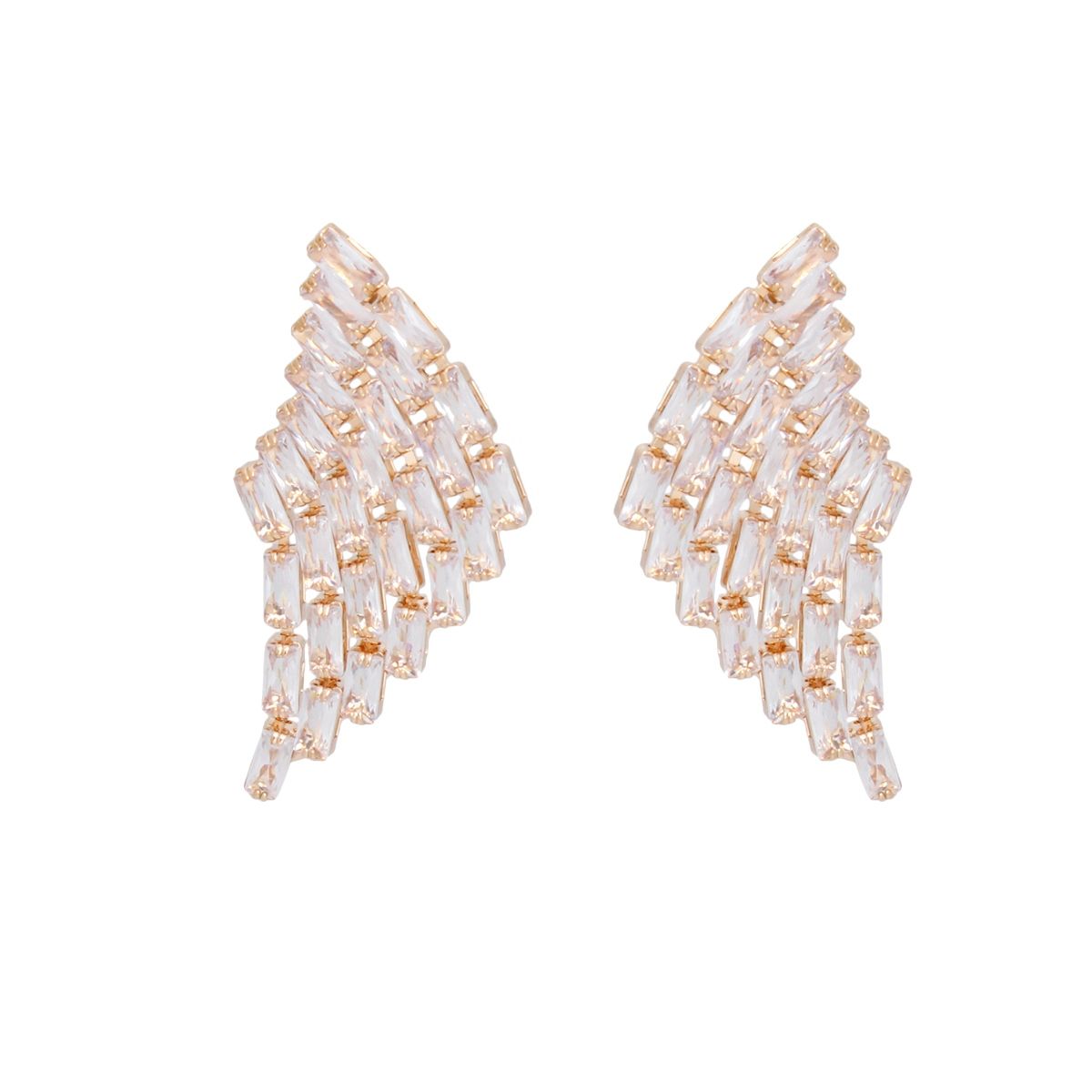 Women’s Gold Stud Earrings Baguette Crystal Wing Stylish Statement Jewelry
