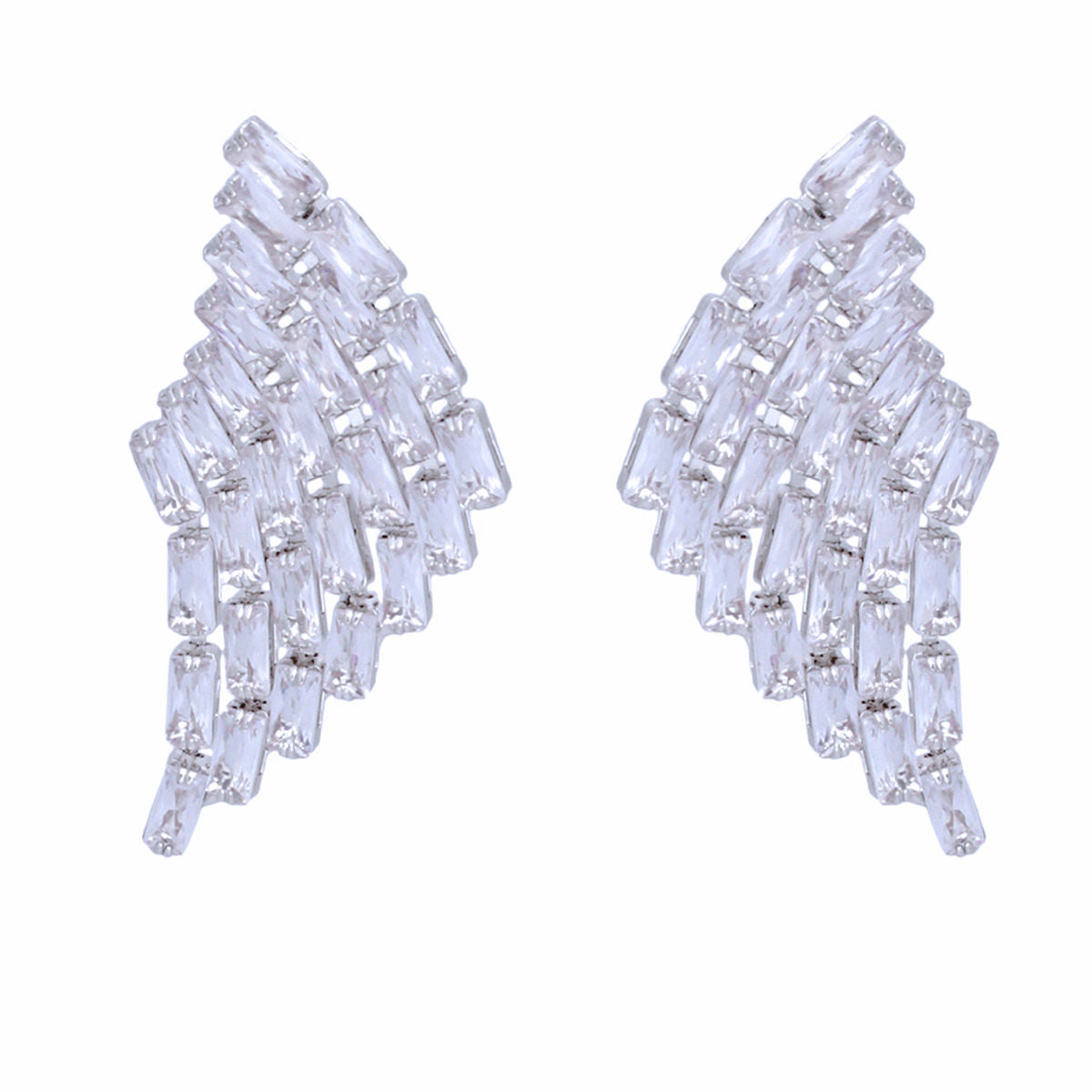 Women’s Silver Stud Earrings Baguette Crystal Wing Stylish Statement Jewelry