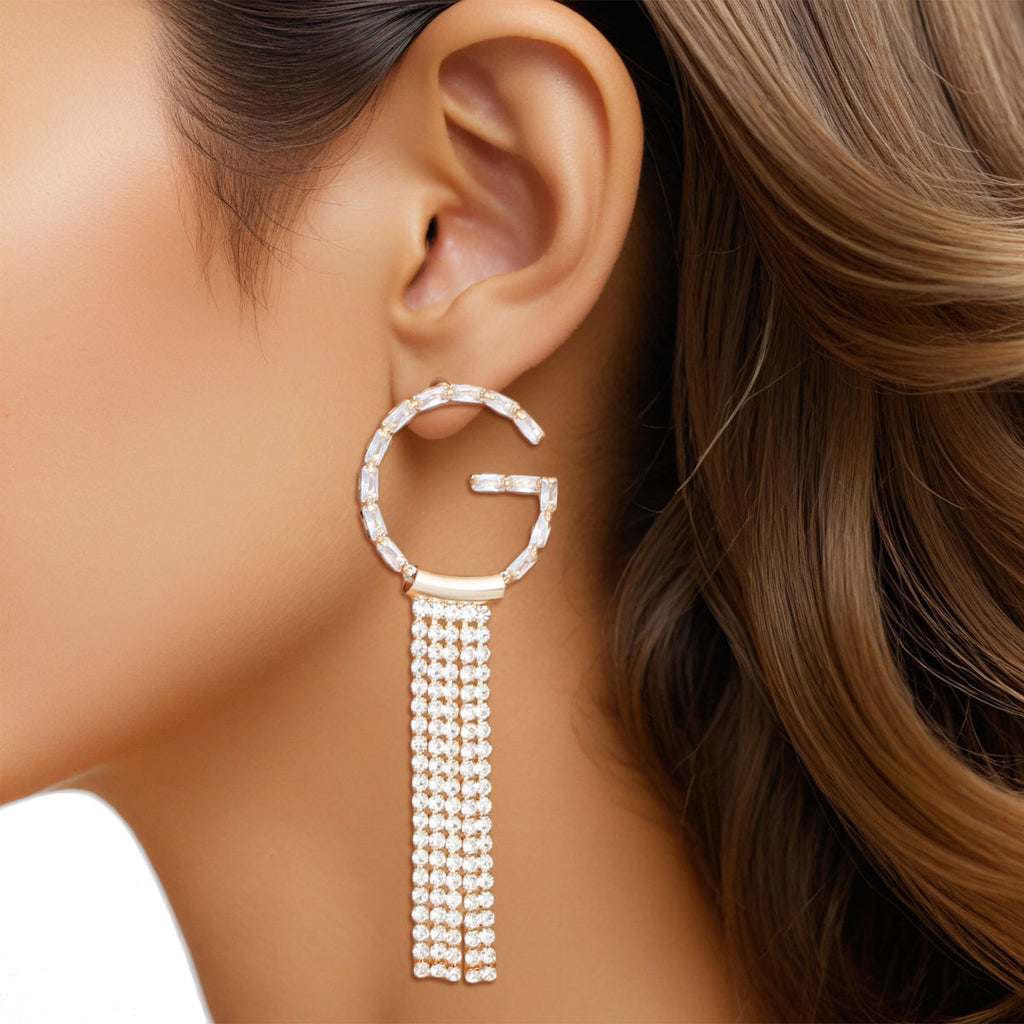 Fringe Tassel Earrings with Gold Rhinestone Detail Women’s Statement Jewelry