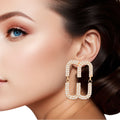 Women’s Gold Pave Oval Loop Stud Earrings Stylish Chic Jewelry