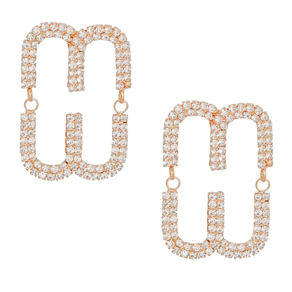Women’s Gold Pave Oval Loop Stud Earrings Stylish Chic Jewelry